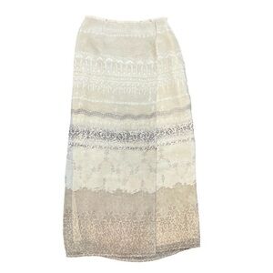 Worthington Sheer Chiffon Faux Wrap Maxi Skirt Cream Beige Boho Layered Lined 6